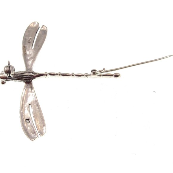 Solid 925 Sterling Silver 3D Figural Dragonfly Pin Brooch / Gardencore Jewelry - Picture 9 of 9
